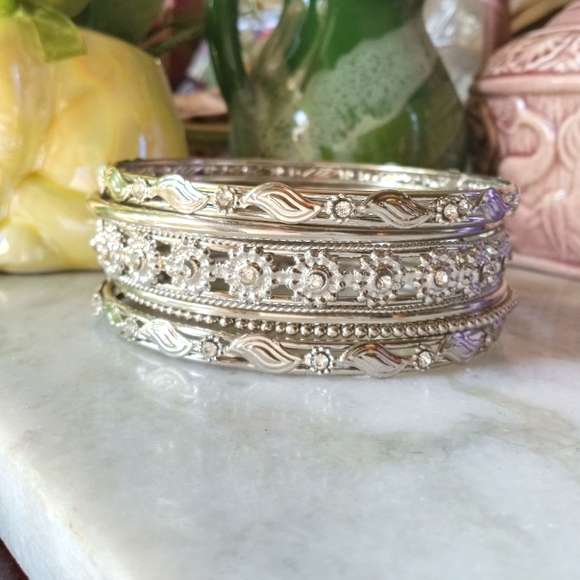 *SOLD*Shiny Polished Silver Bangle Bracelets - Picture 2 of 6